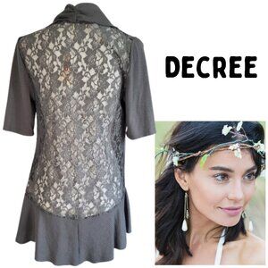 DECREE Armory Gray Ruffle Front Lace Back Open Cardigan - NWT Women's Large
